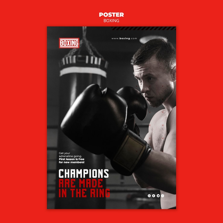 PSD gratuito modello di volantino annuncio di boxe