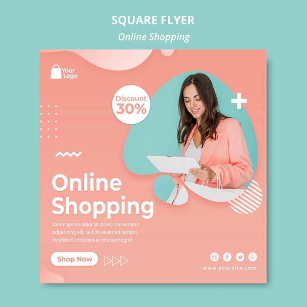 Modello di volantino con acquisti online