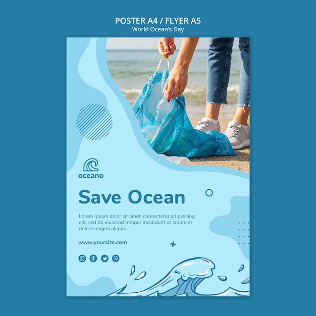 Modello di volantino del giorno dell'oceano del mondo