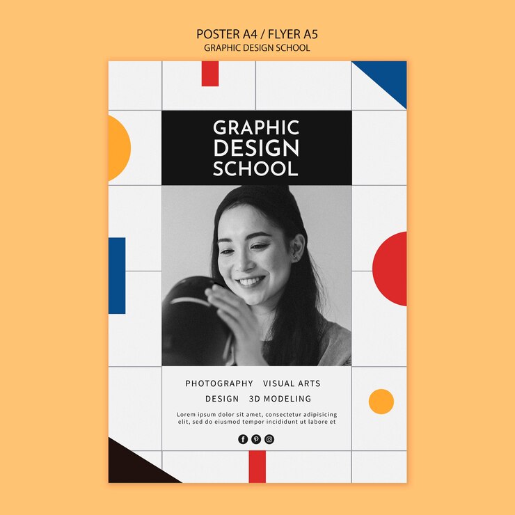 PSD gratuito modello di volantino della scuola di design grafico