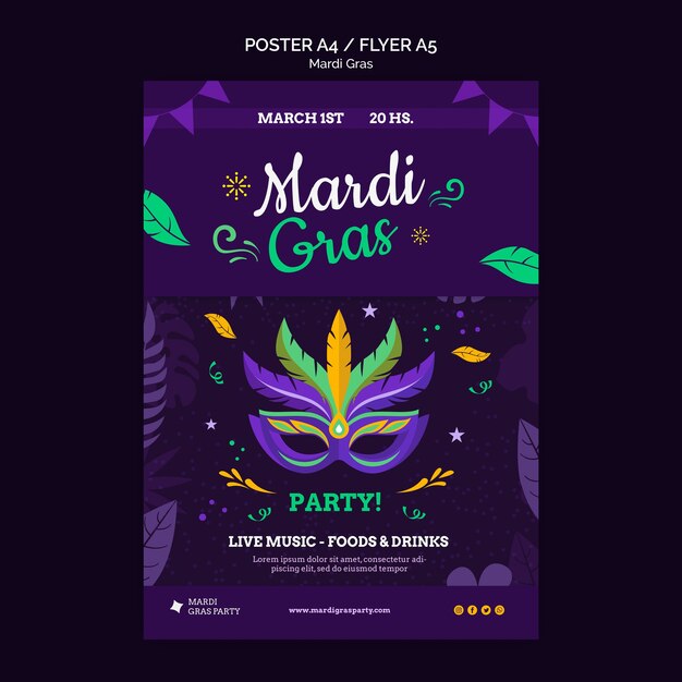 Modello di volantino di carnevale del martedì grasso