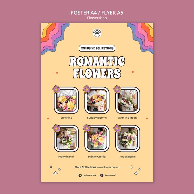 Modello di volantino di fiori romantici