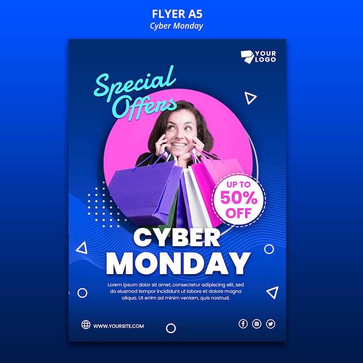 PSD gratuito modello di volantino di lunedì di cyber con foto