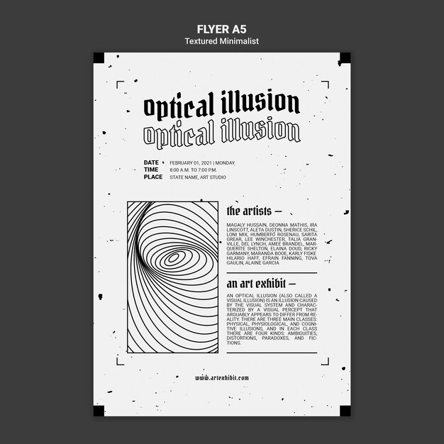 Modello di volantino mostra arte illusione ottica