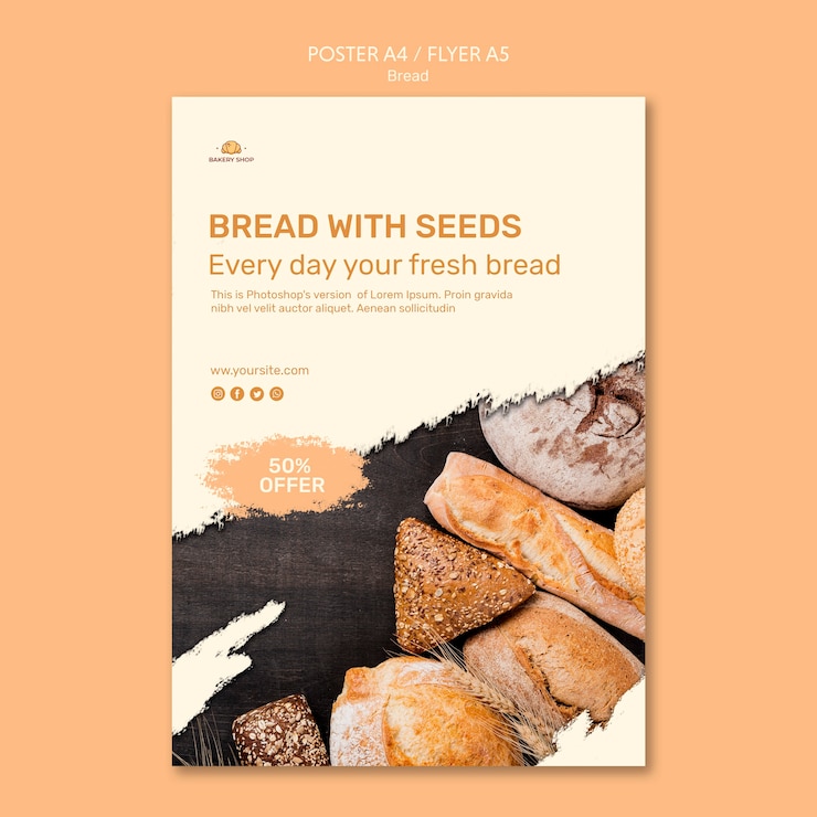 PSD gratuito modello di volantino negozio di pane