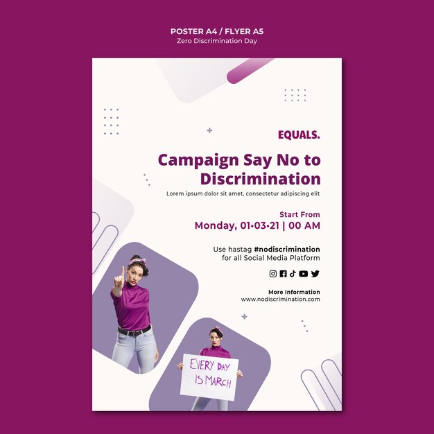Modello di volantino per evento di giorno di discriminazione zero