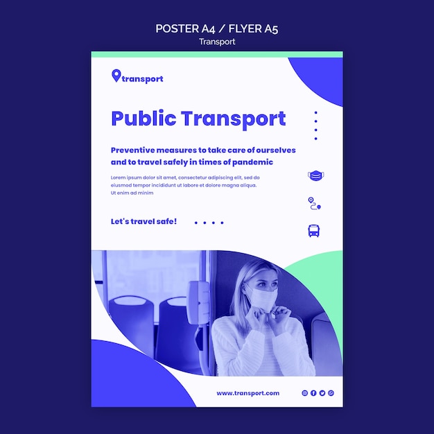 Modello di volantino per il trasporto pubblico sicuro