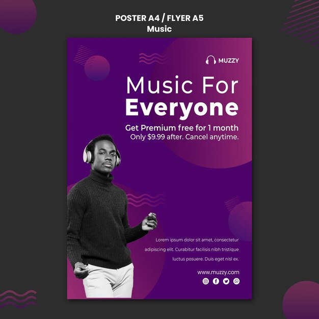 Modello di volantino per l'ascolto di musica