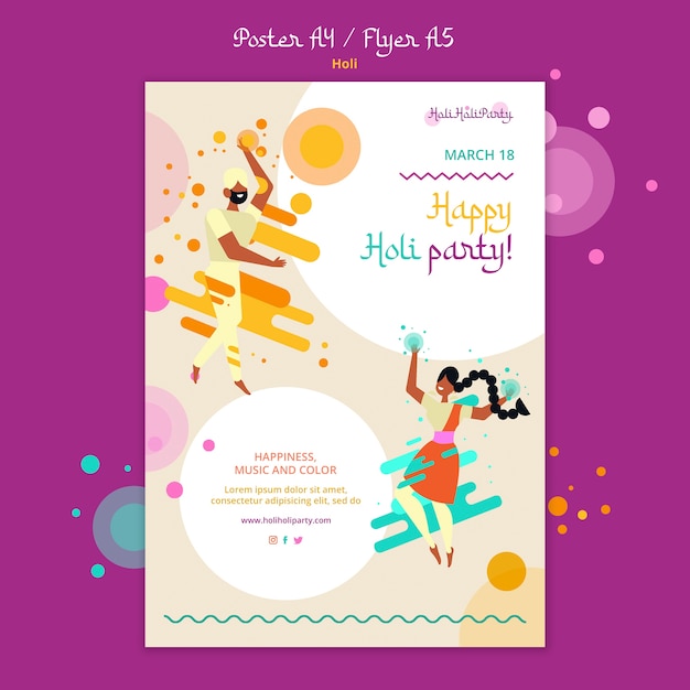 Modello di volantino per la celebrazione del festival di Holi