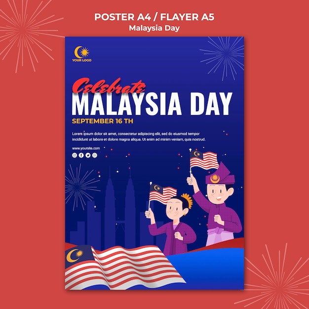 Modello di volantino per la celebrazione del giorno della Malesia