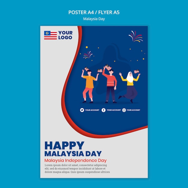 Modello di volantino per la celebrazione dell'anniversario del giorno della malesia