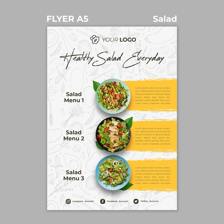 PSD gratuito modello di volantino per un sano pranzo con insalata