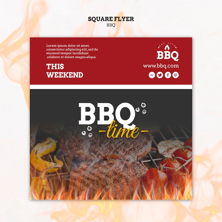 PSD gratuito modello di volantino quadrato barbecue tempo e griglia
