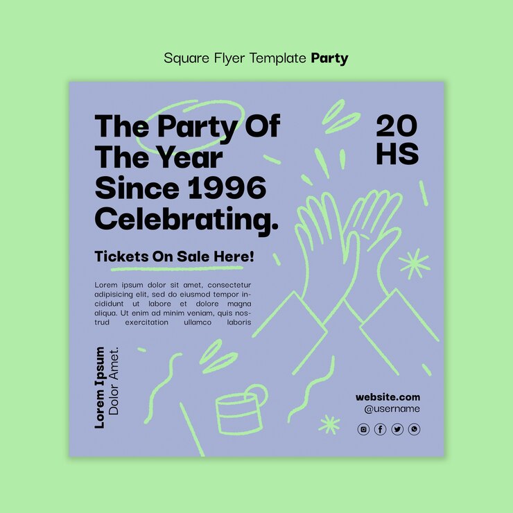 PSD gratuito modello di volantino quadrato celebrazione festa disegnata a mano