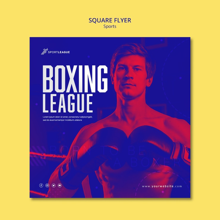 PSD gratuito modello di volantino quadrato di lega di boxe
