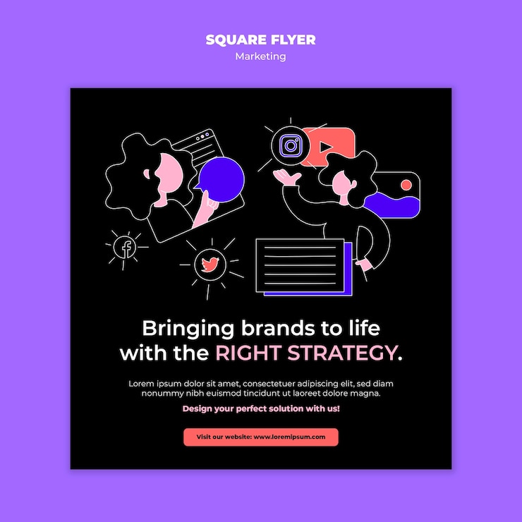 PSD gratuito modello di volantino quadrato di marketing disegnato a mano