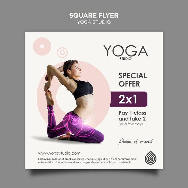 Modello di volantino quadrato di studio yoga