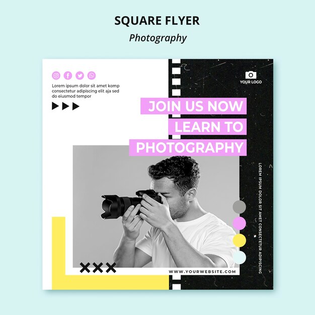 Modello di volantino quadrato fotografia creativa con foto