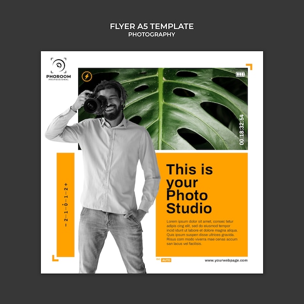 Modello di volantino quadrato per fotografia di design piatto