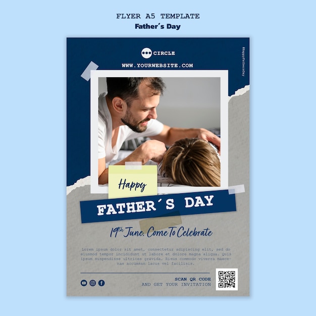Modello di volantino verticale per la festa del papà con design di carta strappata