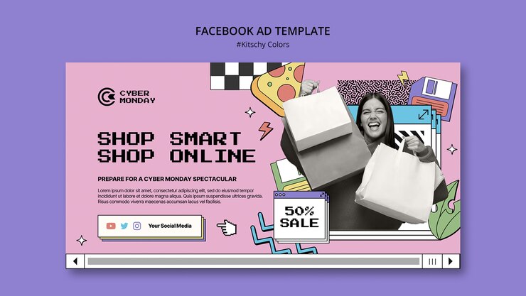 PSD gratuito modello facebook colori kitsch