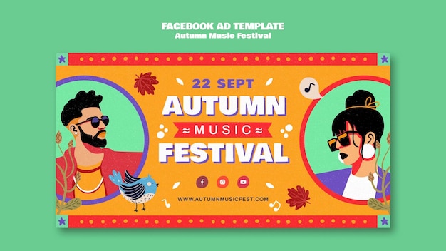 Modello facebook del festival di musica autunnale design piatto