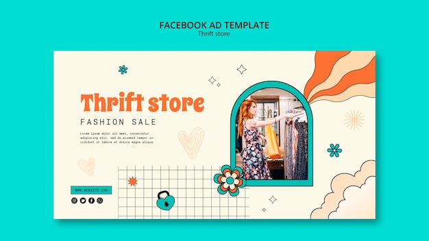Modello facebook del negozio dell'usato disegnato a mano