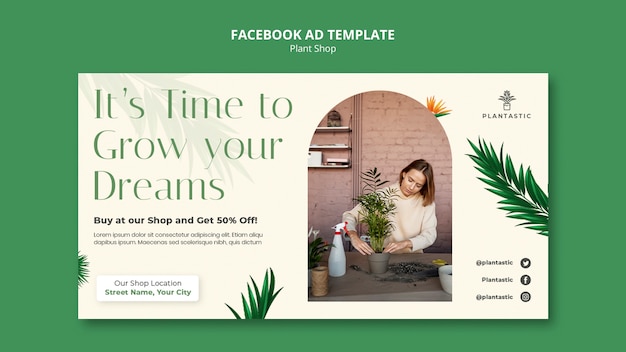 Modello facebook del negozio di piante realistico