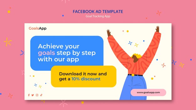 Modello facebook dell'app per il monitoraggio degli obiettivi di design piatto