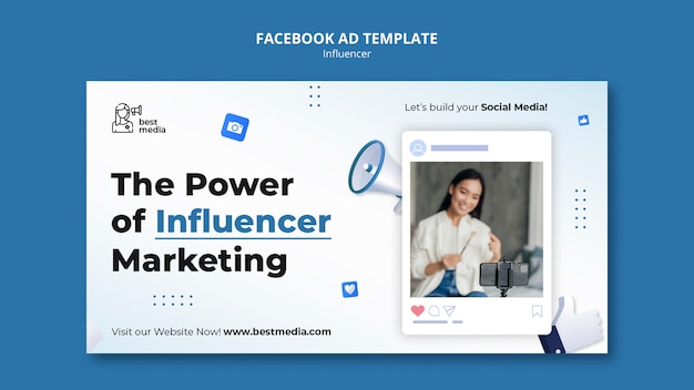 Modello facebook di lavoro di influencer con megafono