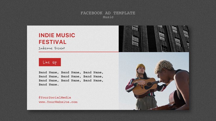 PSD gratuito modello facebook di musica indie design piatto
