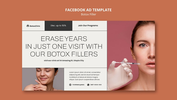 PSD gratuito modello facebook di riempimento botox minimo