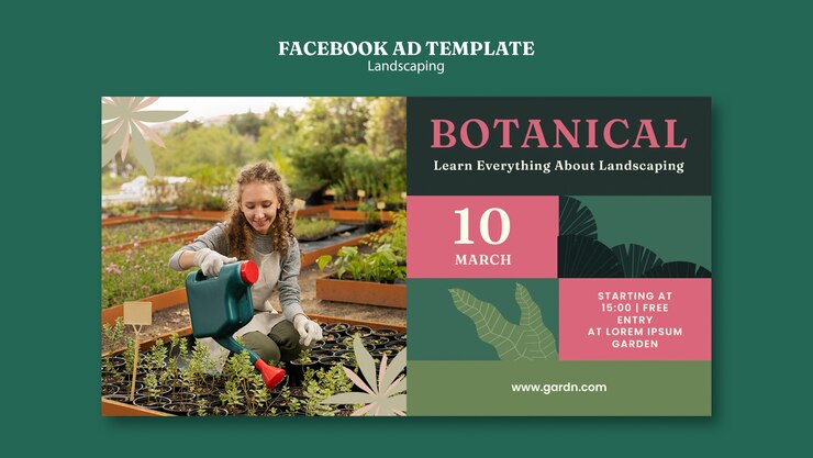 PSD gratuito modello facebook di servizio paesaggistico design piatto