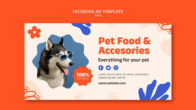 Modello facebook di simpatici animali domestici