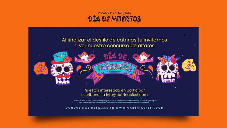 PSD gratuito modello facebook dia de muertos disegnato a mano