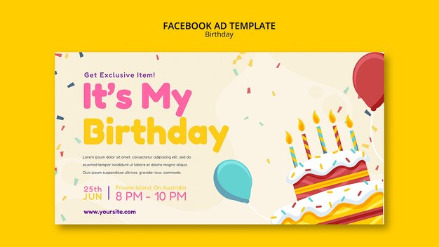 Modello facebook per festa di compleanno design piatto