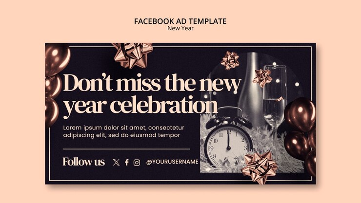 PSD gratuito modello facebook per la celebrazione del nuovo anno 2024