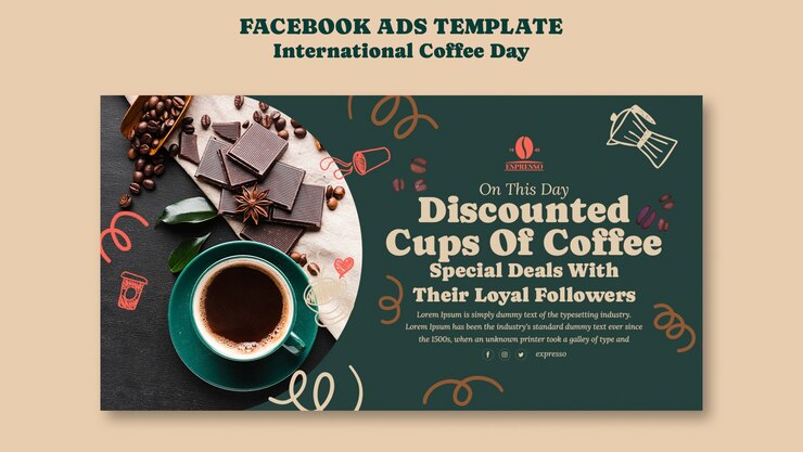 PSD gratuito modello facebook per la giornata internazionale del caffè