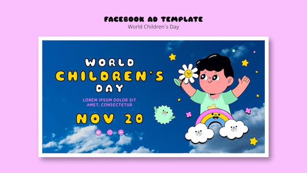 Modello Facebook per la giornata mondiale dei bambini dal design piatto