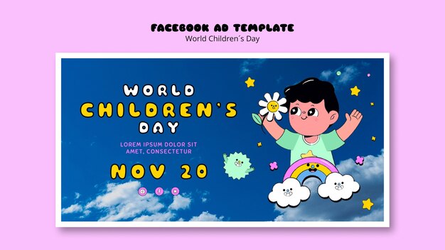 Modello Facebook per la giornata mondiale dei bambini dal design piatto