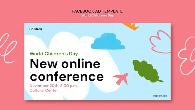 Modello Facebook per la giornata mondiale dei bambini dal design piatto