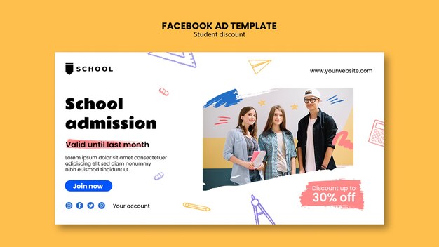 Modello facebook sconti per studenti disegnati a mano