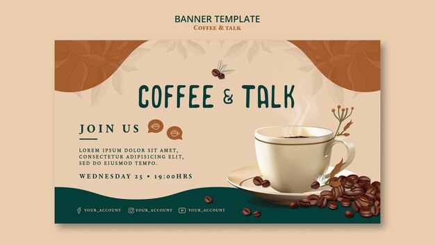 Modello orizzontale dell'insegna di caffè e conversazione