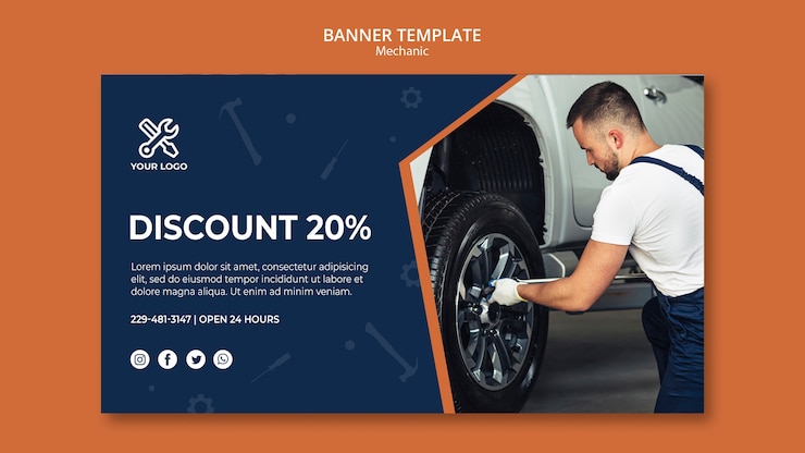 PSD gratuito modello per banner con meccanico al lavoro