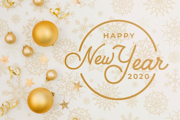 Piatto Di Natale 2020.Modello Piatto Felice Anno Nuovo 2020 Mock Up Con Palle D Oro Di Natale Psd Gratis