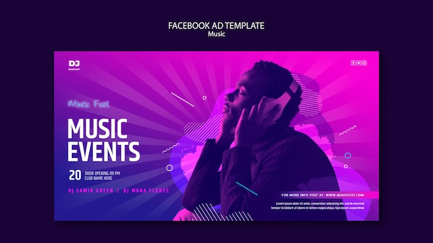 Modello promozionale di social media per eventi musicali con luce sfumata