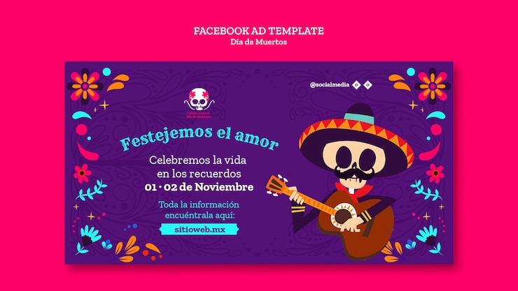 PSD gratuito modello promozionale di social media per la celebrazione di dia de muertos