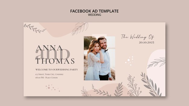 Modello promozionale di social media per matrimonio con vegetazione