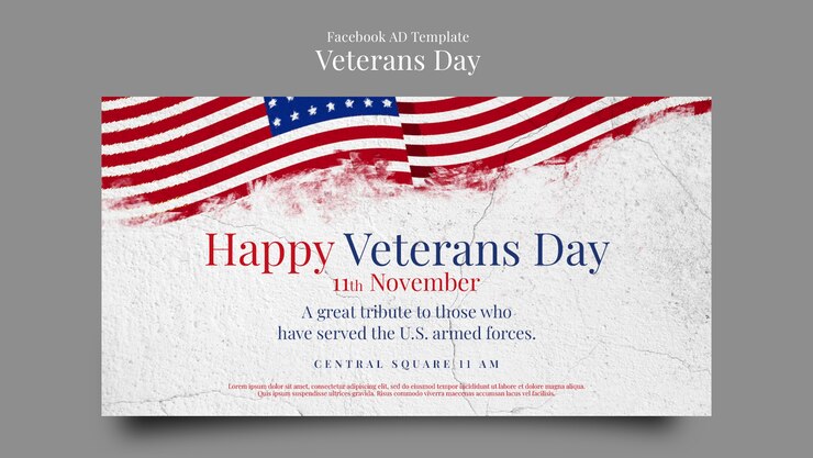 PSD gratuito modello promozionale per i social media del giorno dei veterani con struttura in cemento incrinato