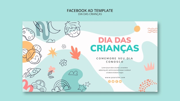 Modello promozionale per social media Dia das criancas con disegni